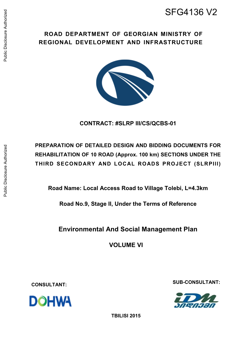 Environmental and Social Management Plan VOLUME VI