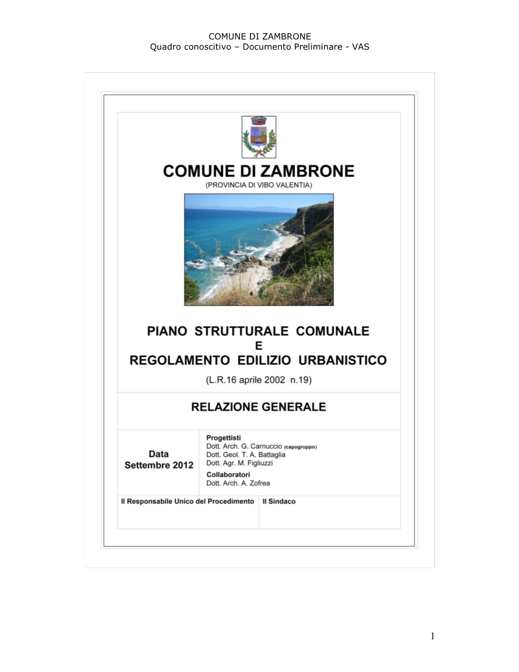 COMUNE DI ZAMBRONE Quadro Conoscitivo – Documento Preliminare - VAS