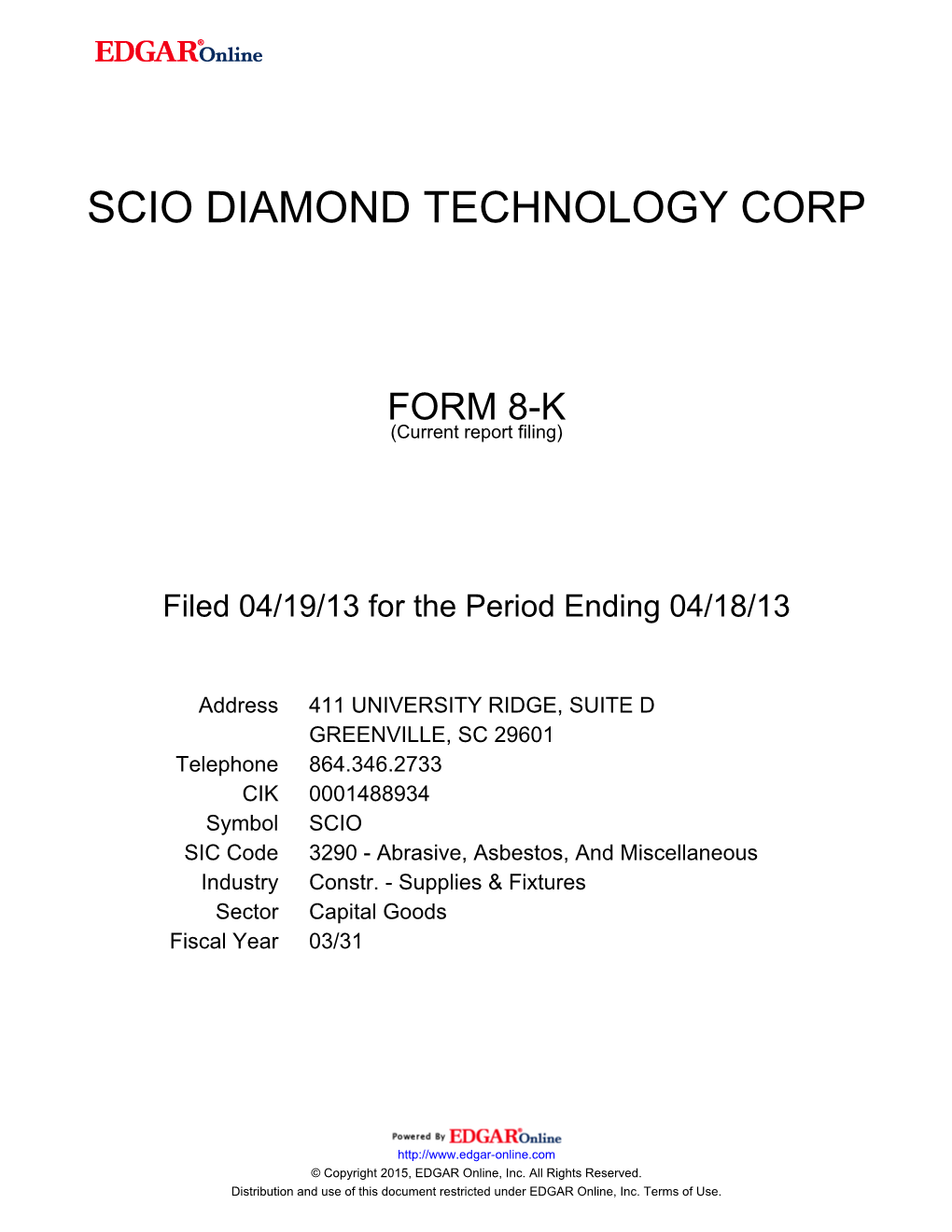 Scio Diamond Technology Corp