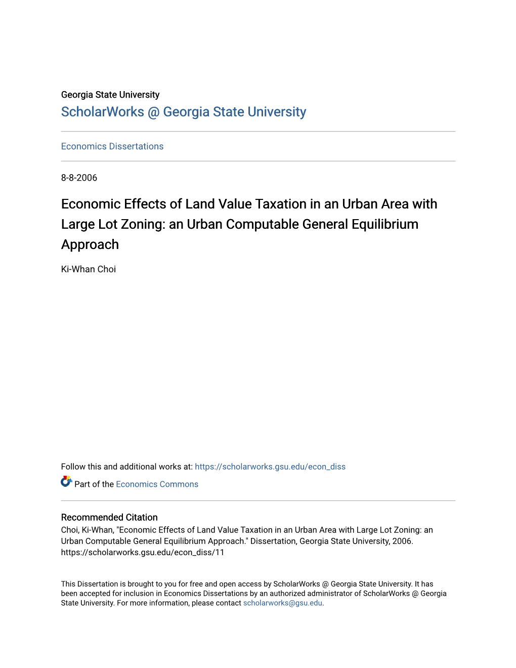 Economic Effects of Land Value Taxation in an Urban Area with Large Lot Zoning: an Urban Computable General Equilibrium Approach