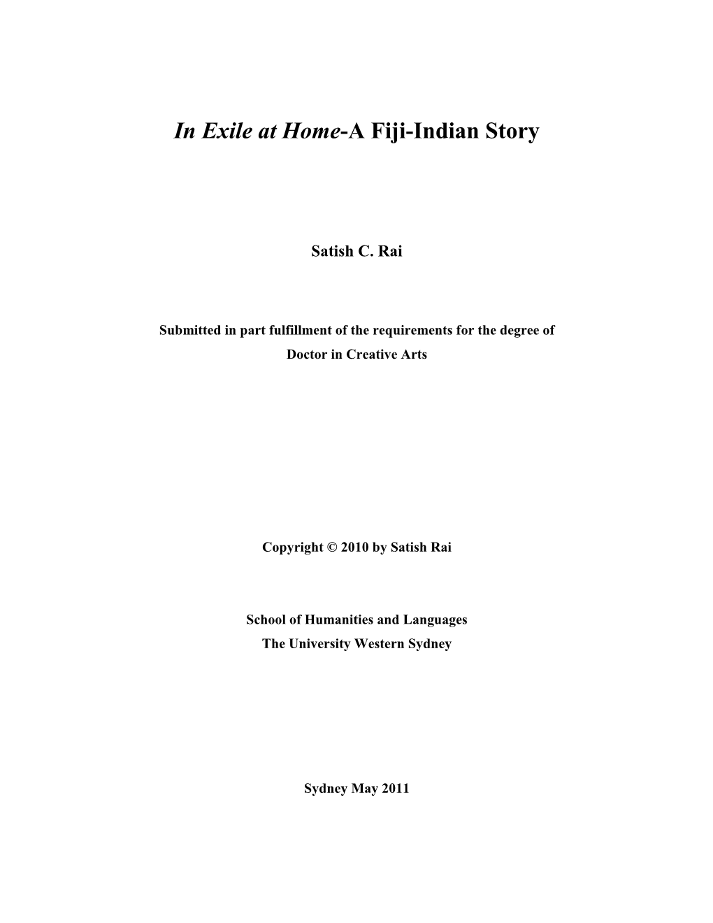 In Exile at Home-A Fiji-Indian Story