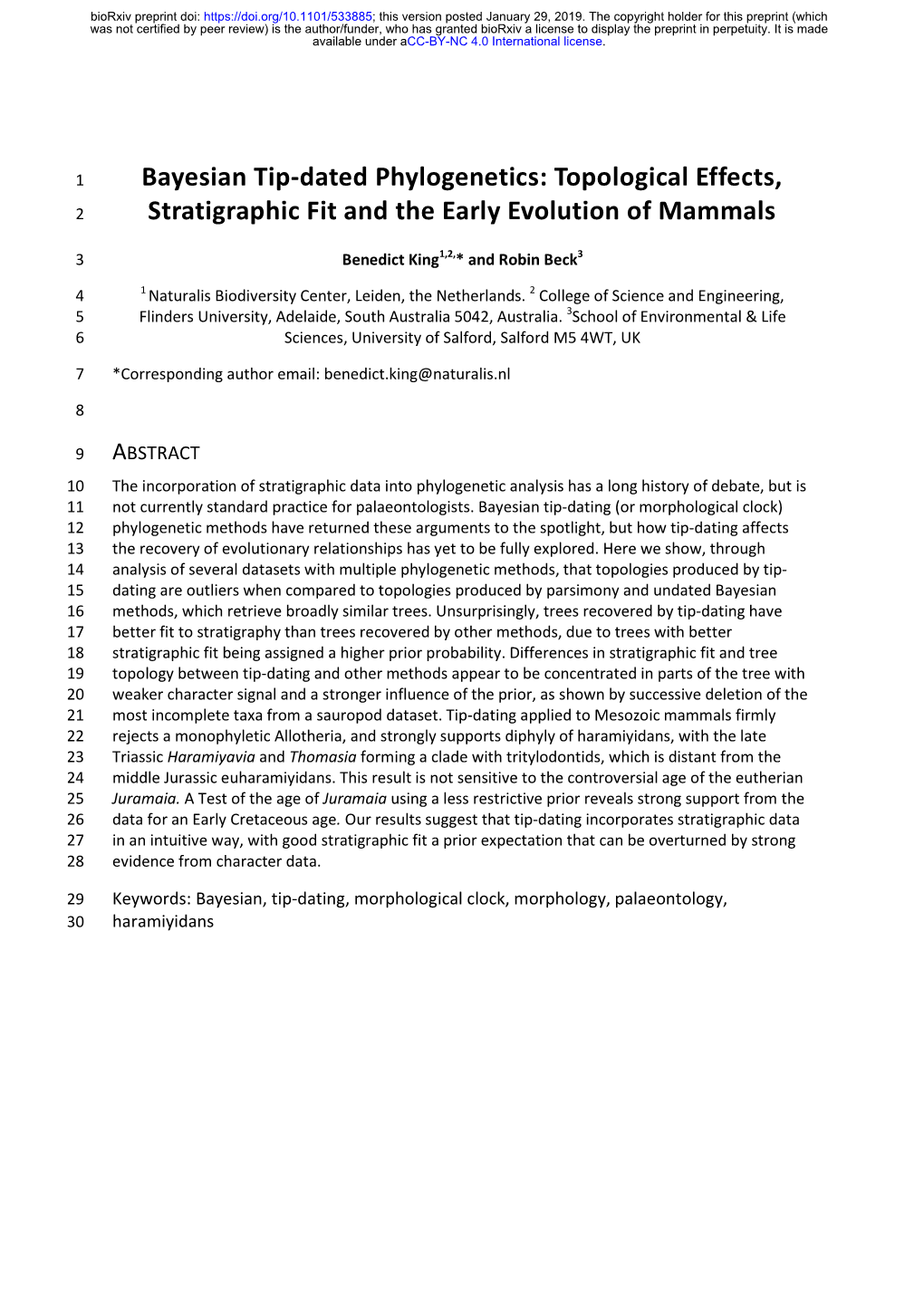 Bayesian Tip-Dated Phylogenetics: Topological Effects, Stratigraphic Fit