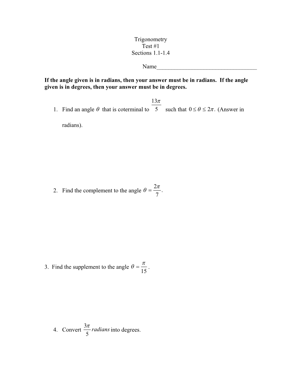 1. Find an Angle That Is Coterminal to Such That (Answer in Radians)