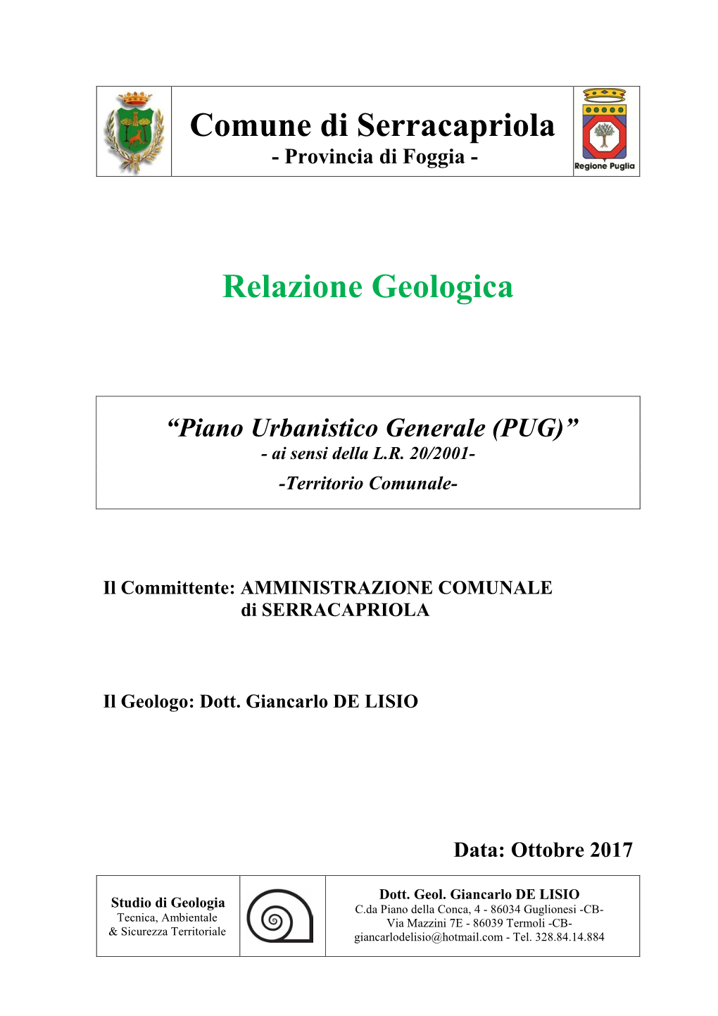 Comune Di Serracapriola Relazione Geologica