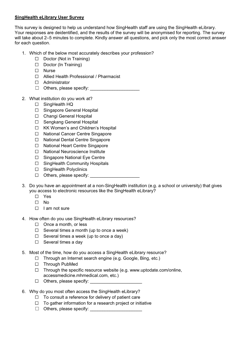 Singhealth Elibrary User Survey