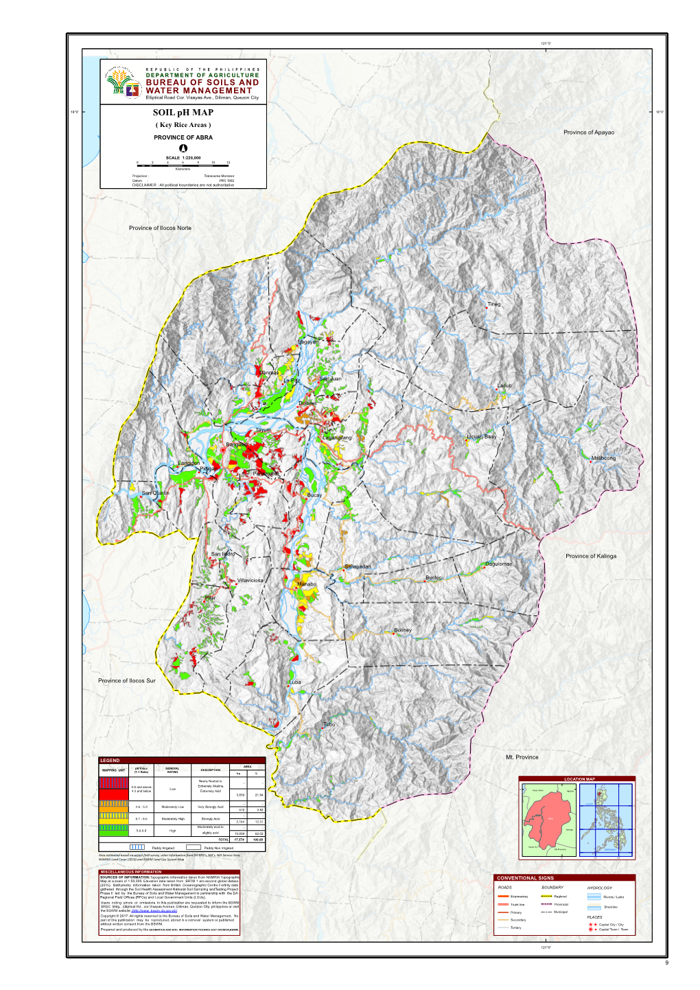 SOIL Ph MAP 18°0' ( Key Rice Areas ) Province of Apayao PROVINCE of ABRA ° SCALE 1:220,000 0 2 4 6 8 10 12