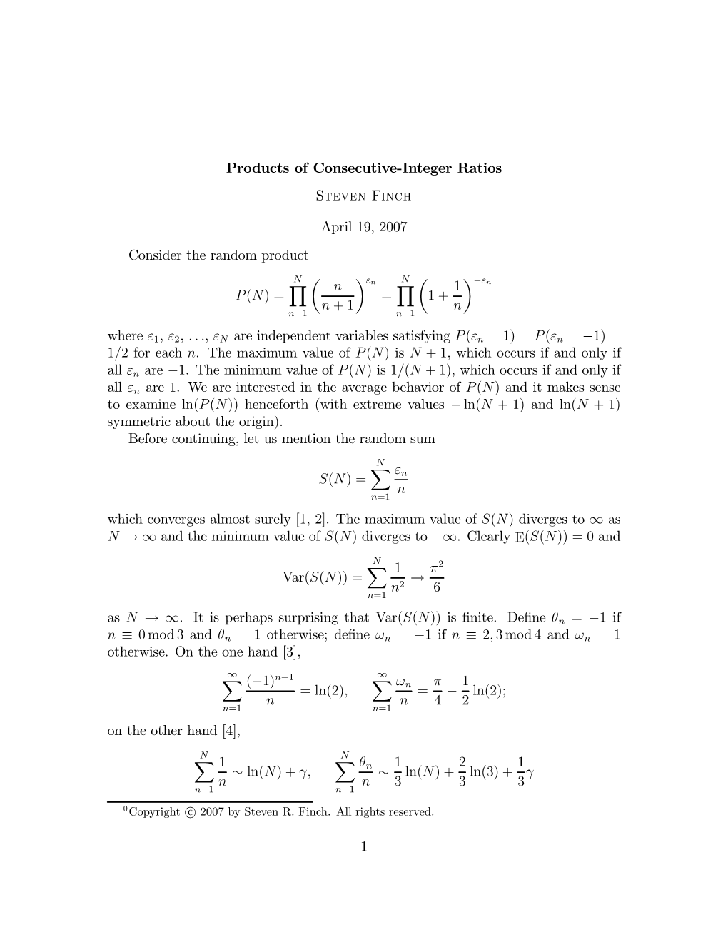 Products of Consecutive-Integer Ratios Steven Finch