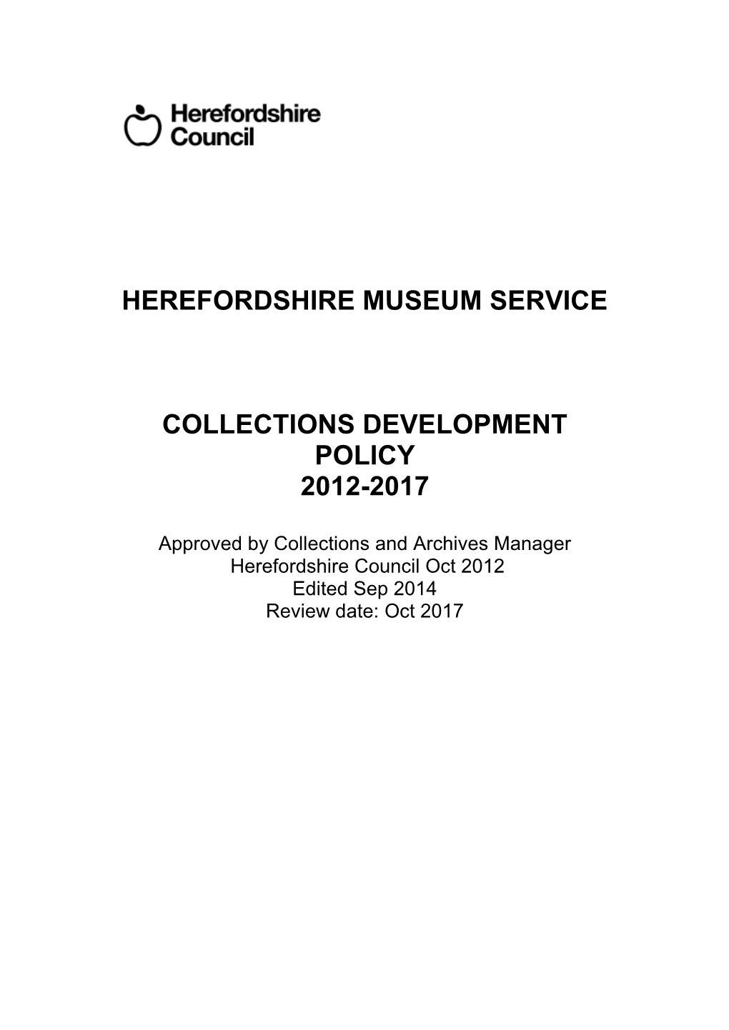 Herefordshire Museum Service Collections Development Policy