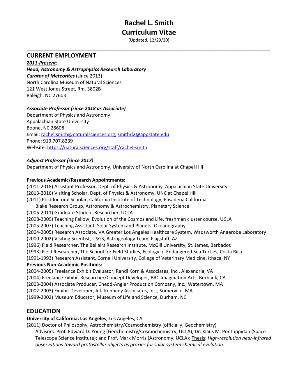 Rachel L. Smith Curriculum Vitae