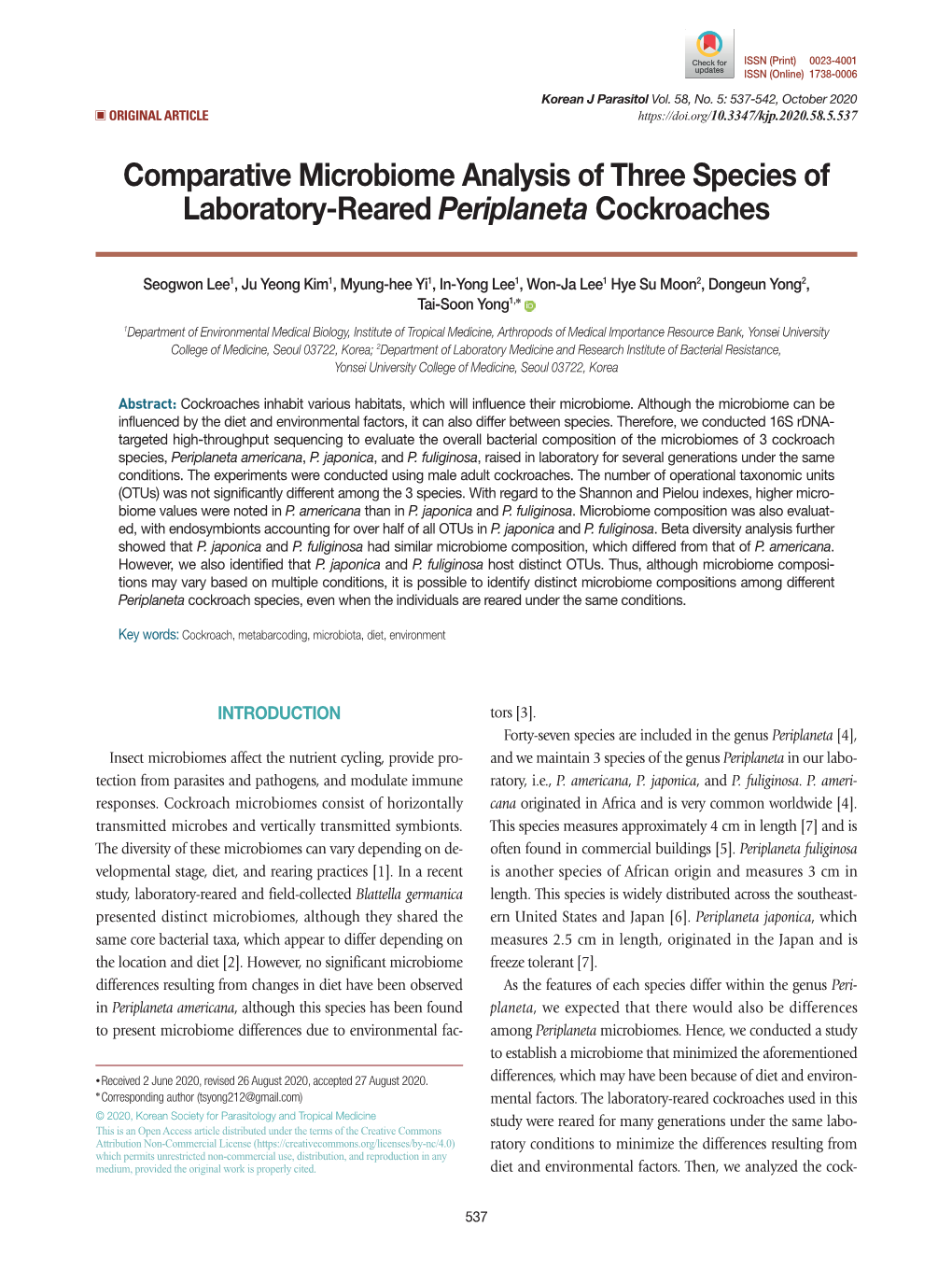 Comparative Microbiome Analysis of Three Species of Laboratory-Reared Periplaneta Cockroaches