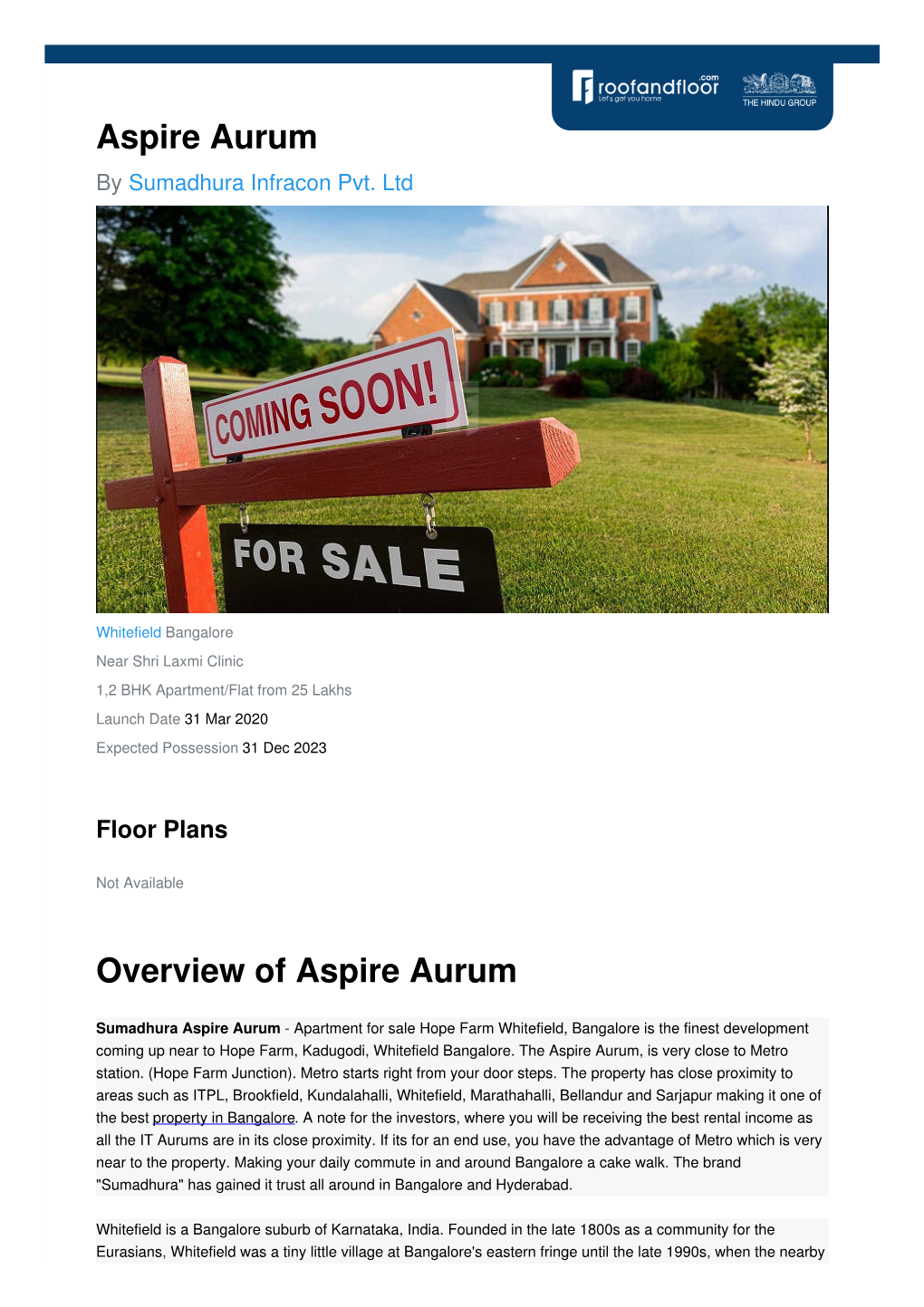 Aspire Aurum by Sumadhura Infracon Pvt