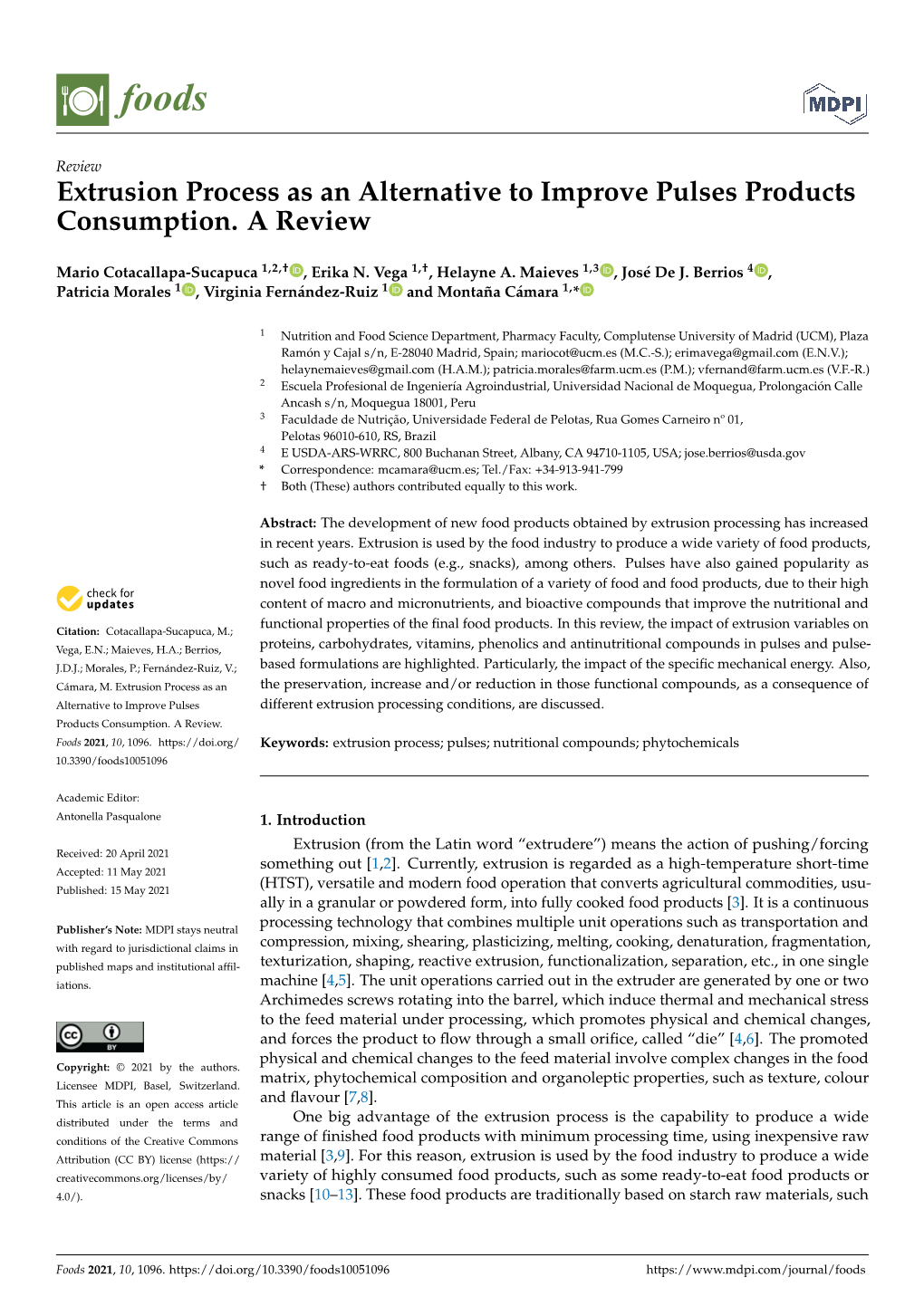 Extrusion Process As an Alternative to Improve Pulses Products Consumption