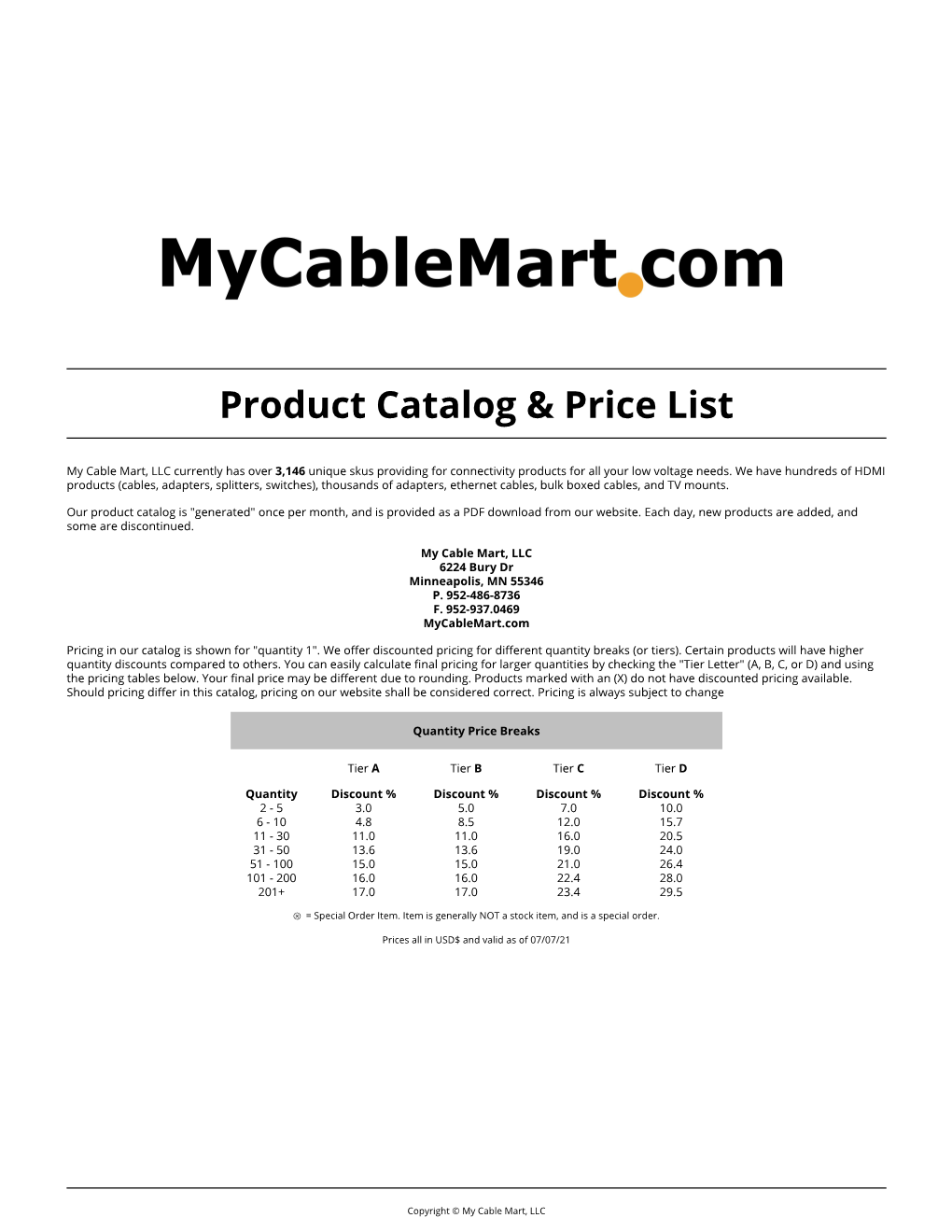 Product Catalog & Price List