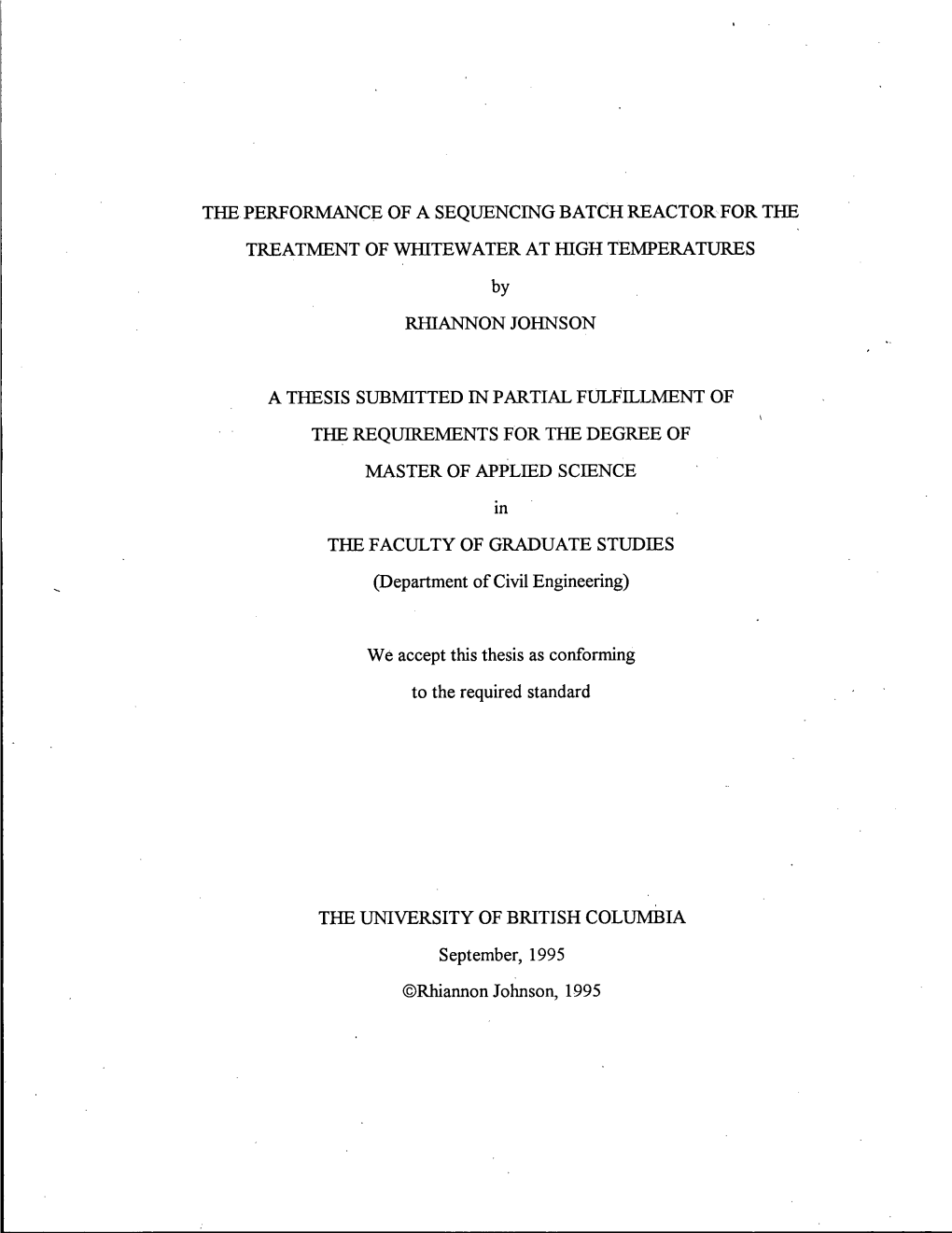 The Performance of a Sequencing Batch Reactor for The