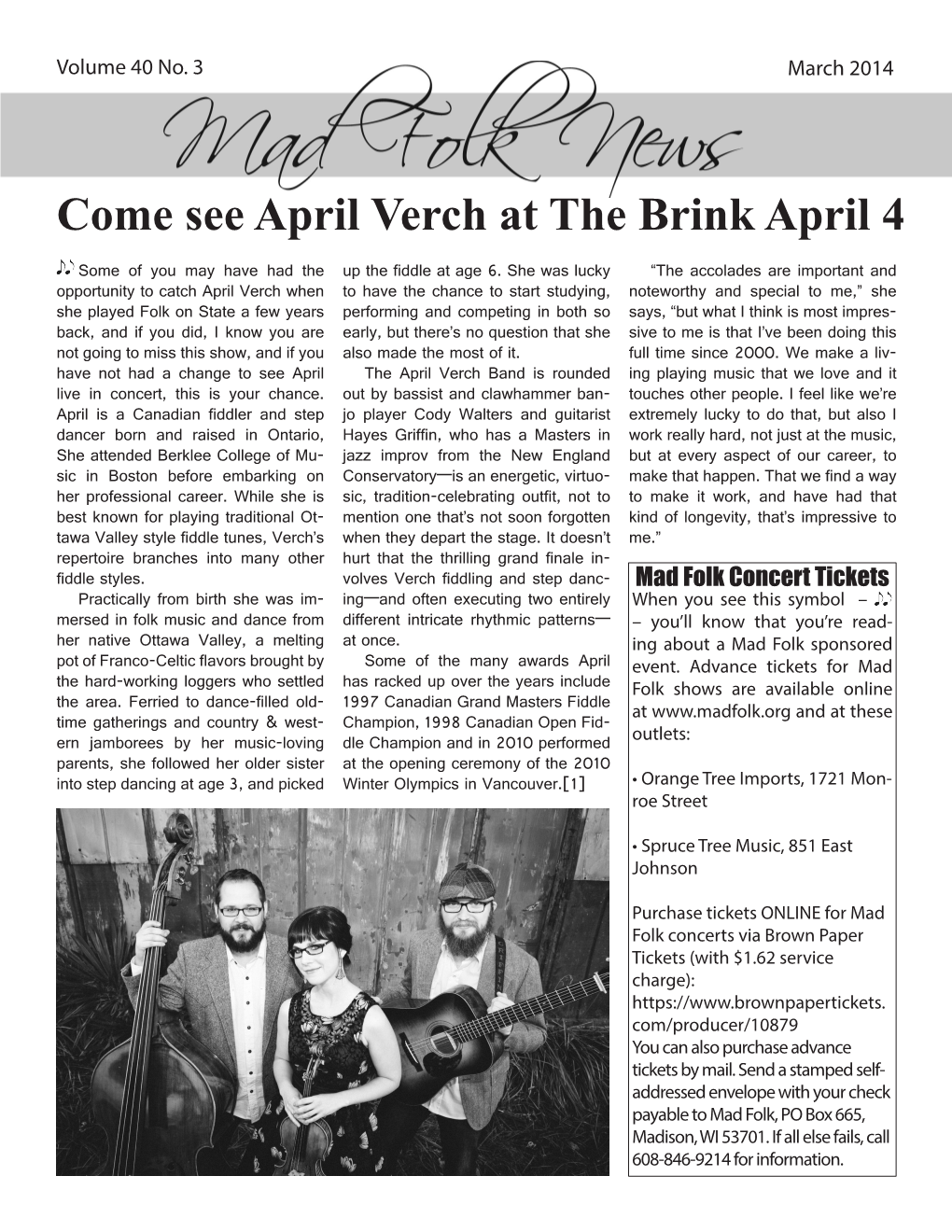 Come See April Verch at the Brink April 4