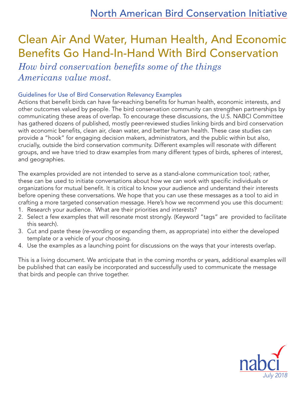 Clean Air and Water, Human Health, and Economic Benefits Go Hand-In-Hand with Bird Conservation How Bird Conservation Benefits Some of the Things Americans Value Most