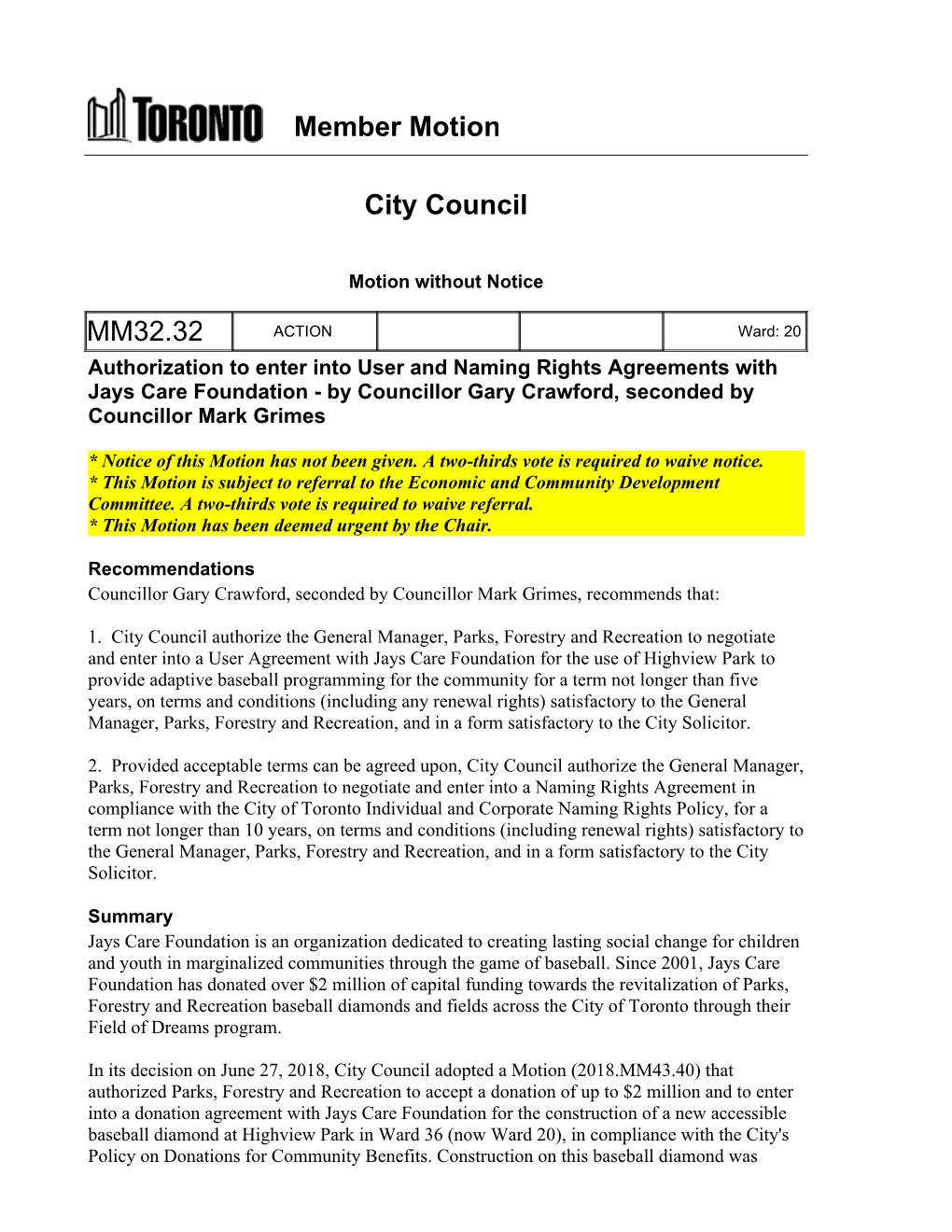 Member Motion City Council MM32.32