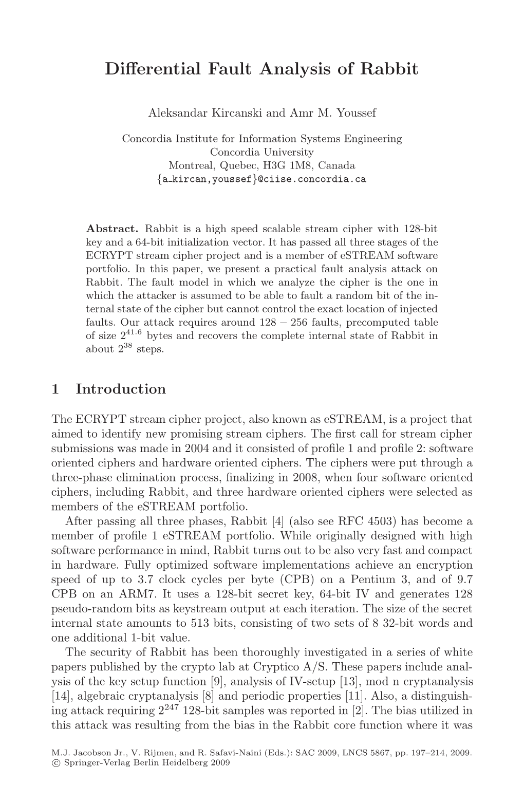 Differential Fault Analysis of Rabbit