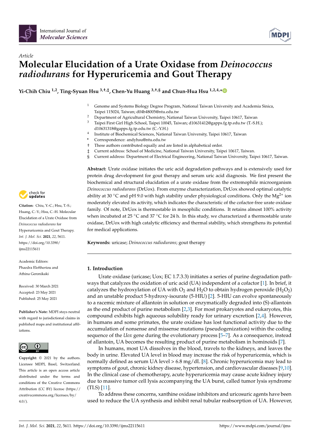 Molecular Elucidation of a Urate Oxidase from Deinococcus Radiodurans for Hyperuricemia and Gout Therapy