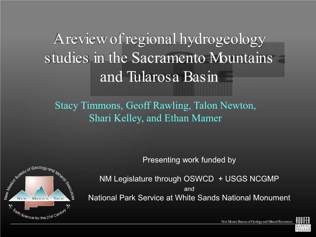 A Review of Regional Hydrogeology Studies in the Sacramento Mountains and Tularosa Basin