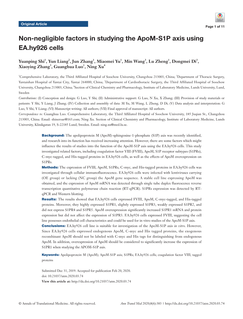 Non-Negligible Factors in Studying the Apom-S1P Axis Using EA.Hy926 Cells