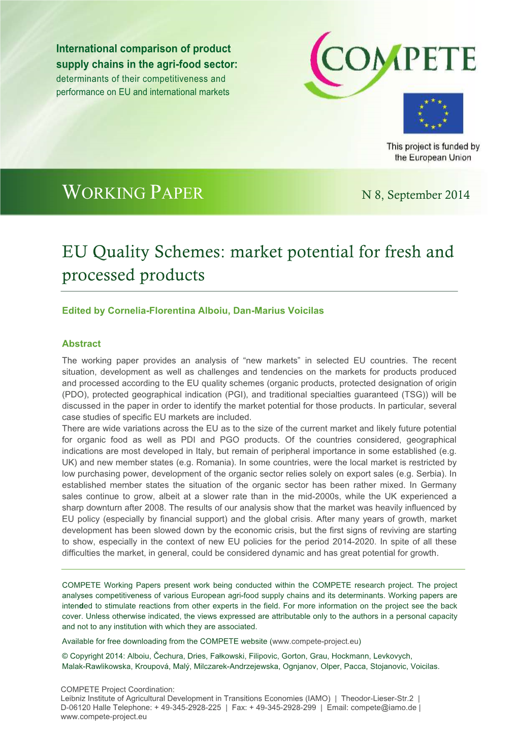 EU Quality Schemes: Market Potential for Fresh and Processed Products