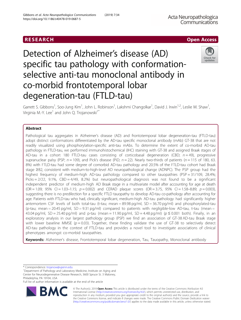Detection of Alzheimer's Disease