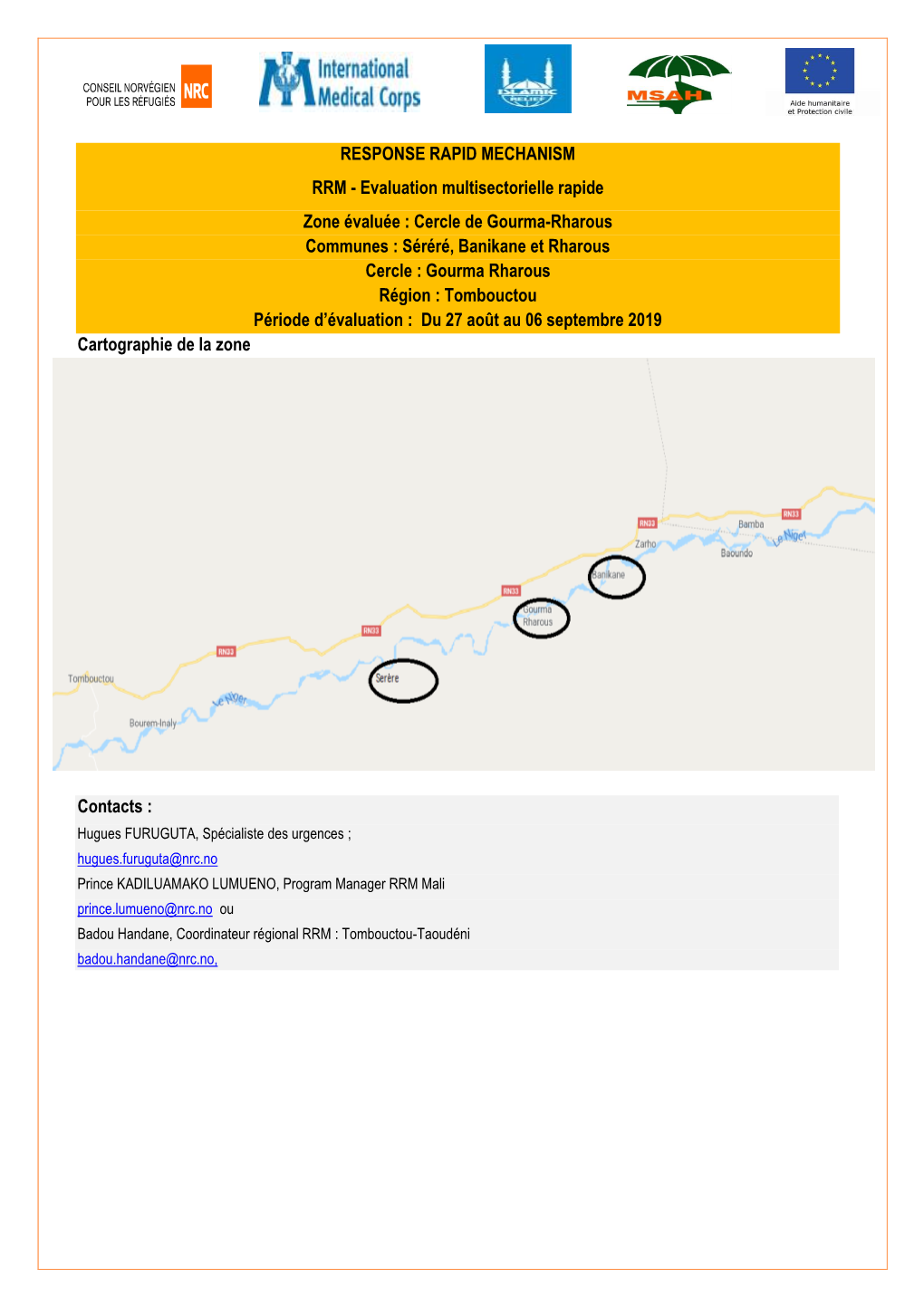 Evaluation Multisectorielle Rapide Zone Évaluée : Cercle De Gourma-Rharous Communes