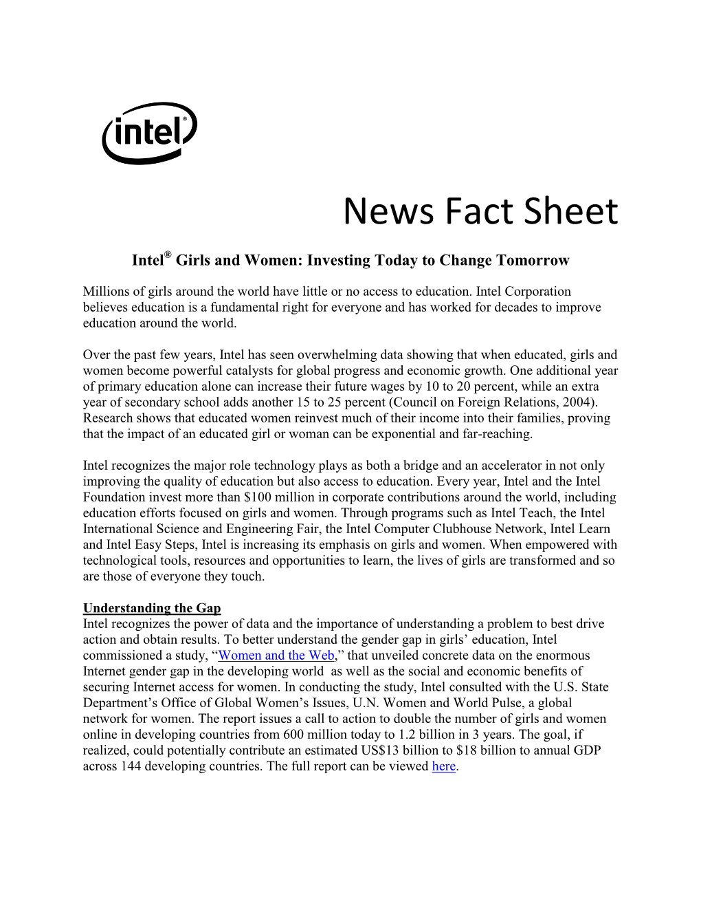 Intel® Girls and Women: Investing Today to Change Tomorrow