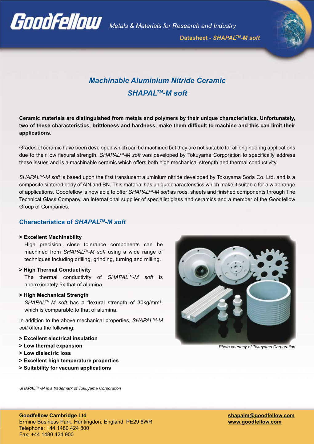 Machinable Aluminium Nitride Ceramic SHAPALTM-M Soft