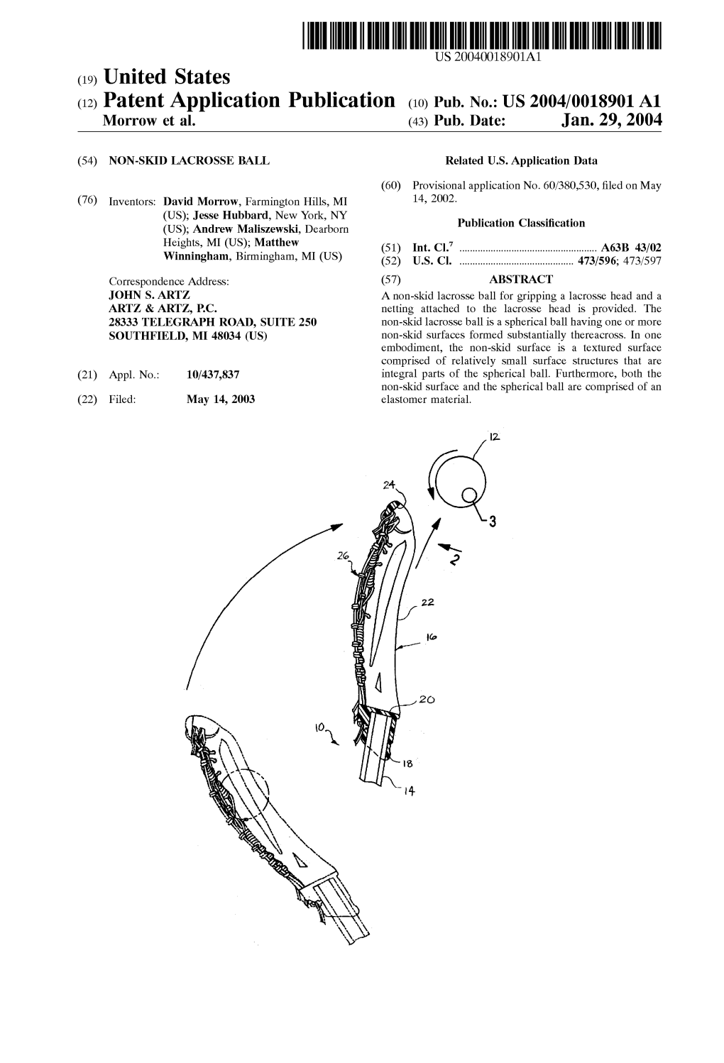 (12) Patent Application Publication (10) Pub. No.: US 2004/0018901 A1 Morrow Et Al