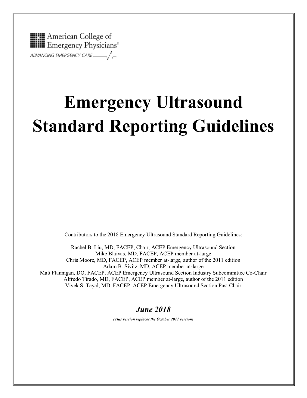 Emergency Ultrasound Standard Reporting Guidelines