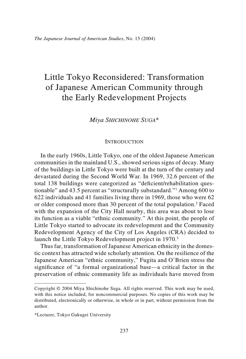 Transformation of Japanese American Community Through the Early Redevelopment Projects