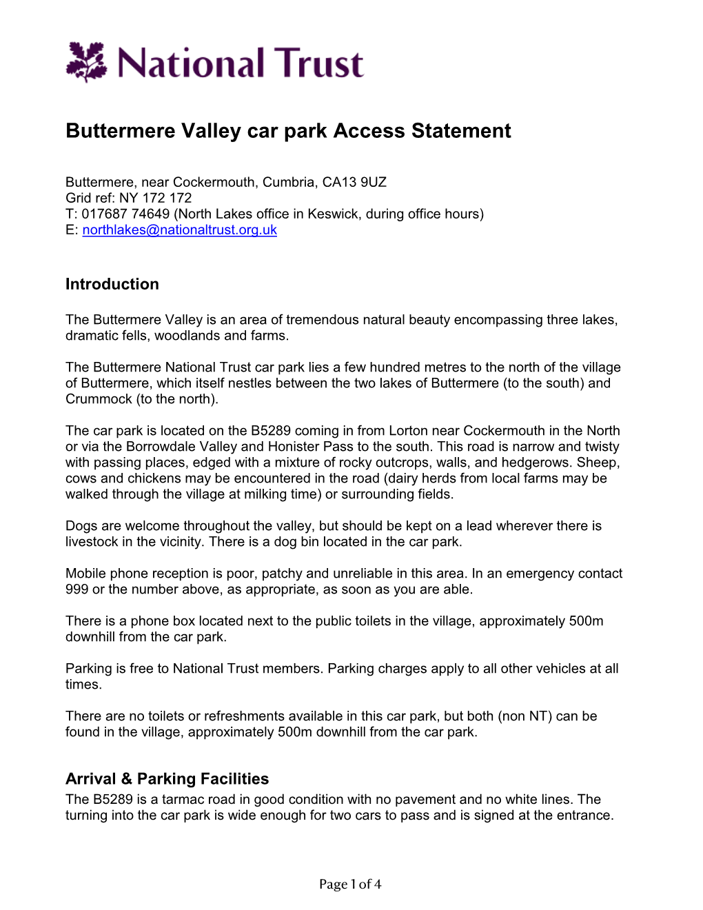 Buttermere Valley Car Park Access Statement