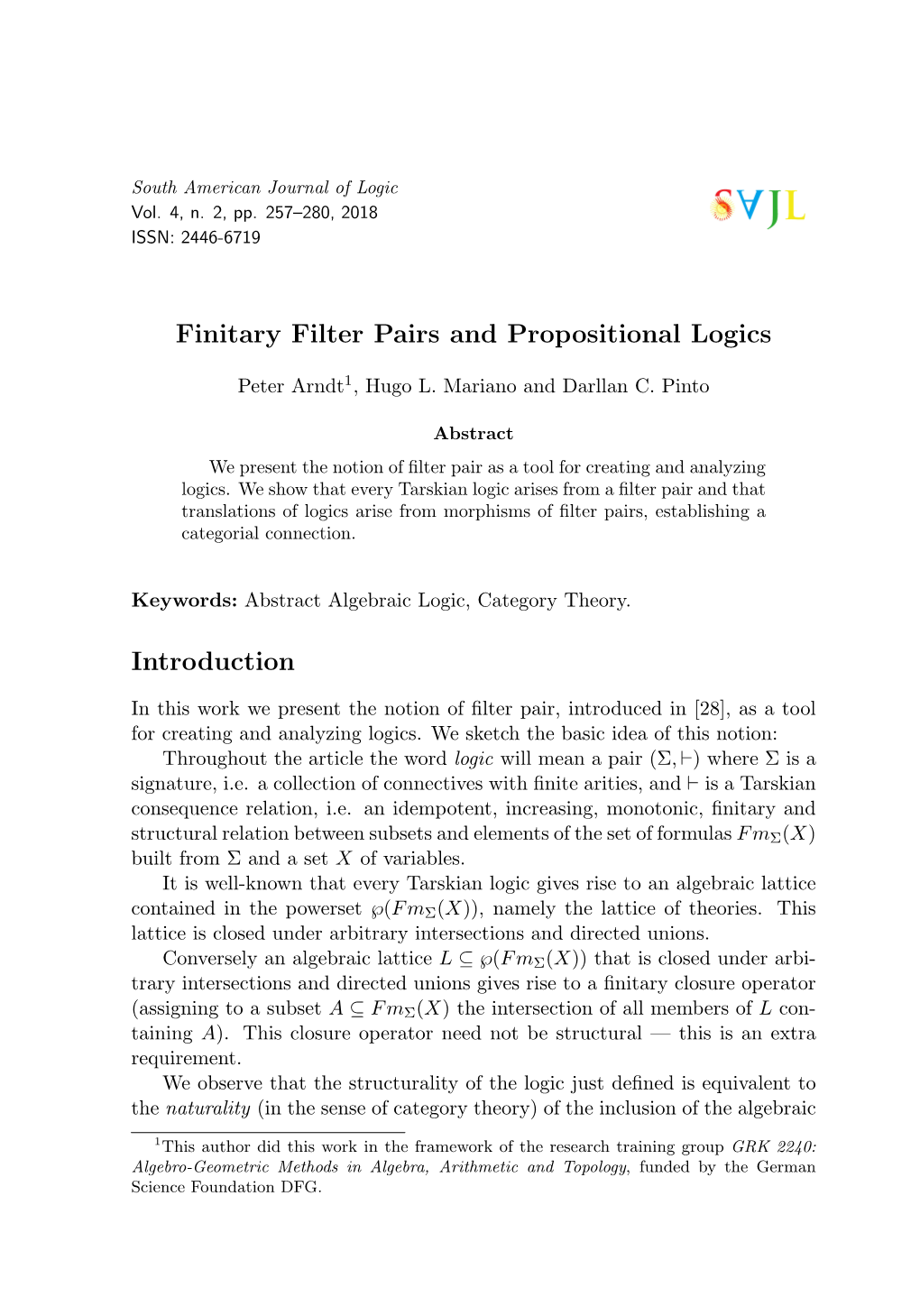 Finitary Filter Pairs and Propositional Logics