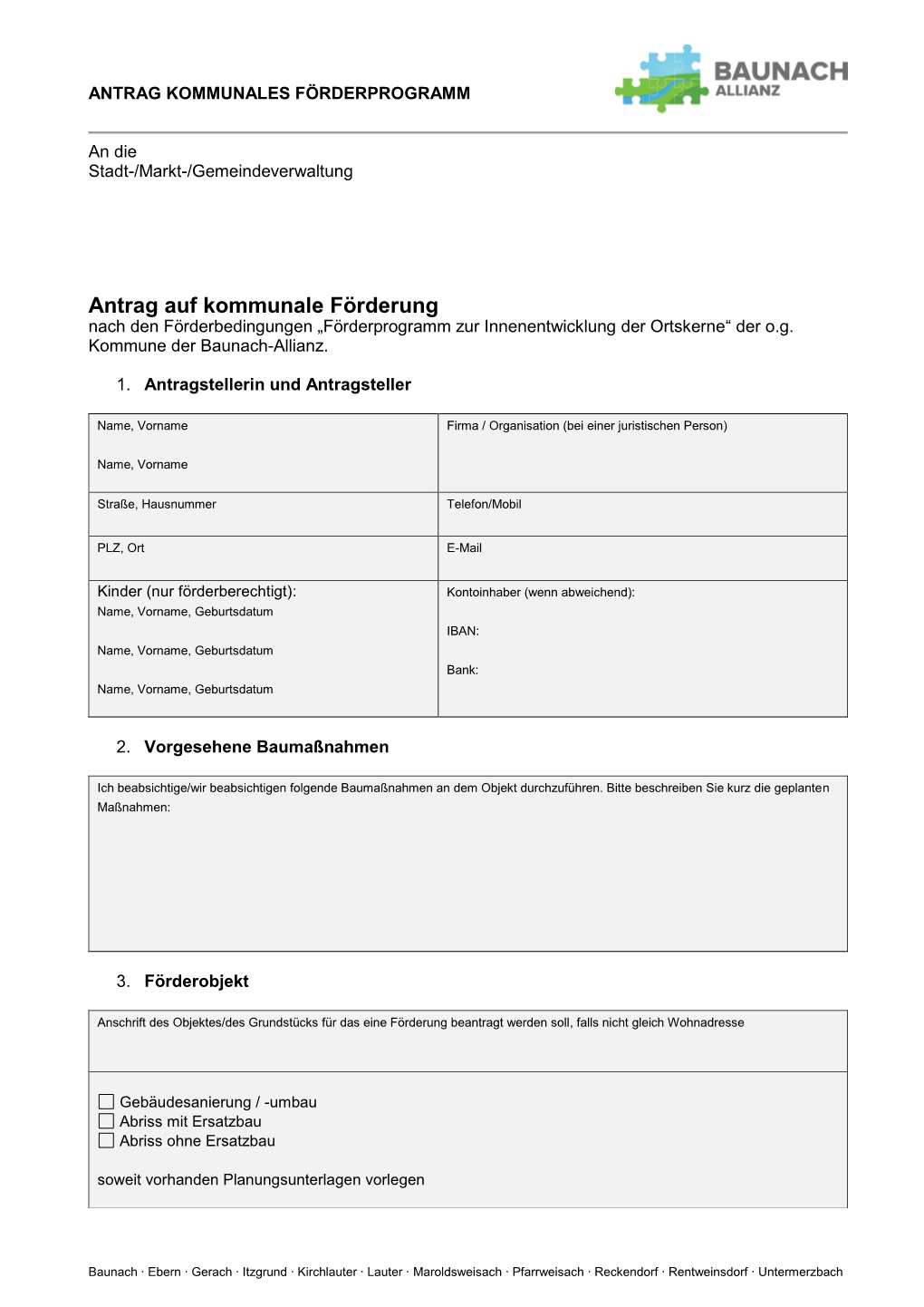 Antrag Auf Kommunale Förderung Nach Den Förderbedingungen „Förderprogramm Zur Innenentwicklung Der Ortskerne“ Der O.G