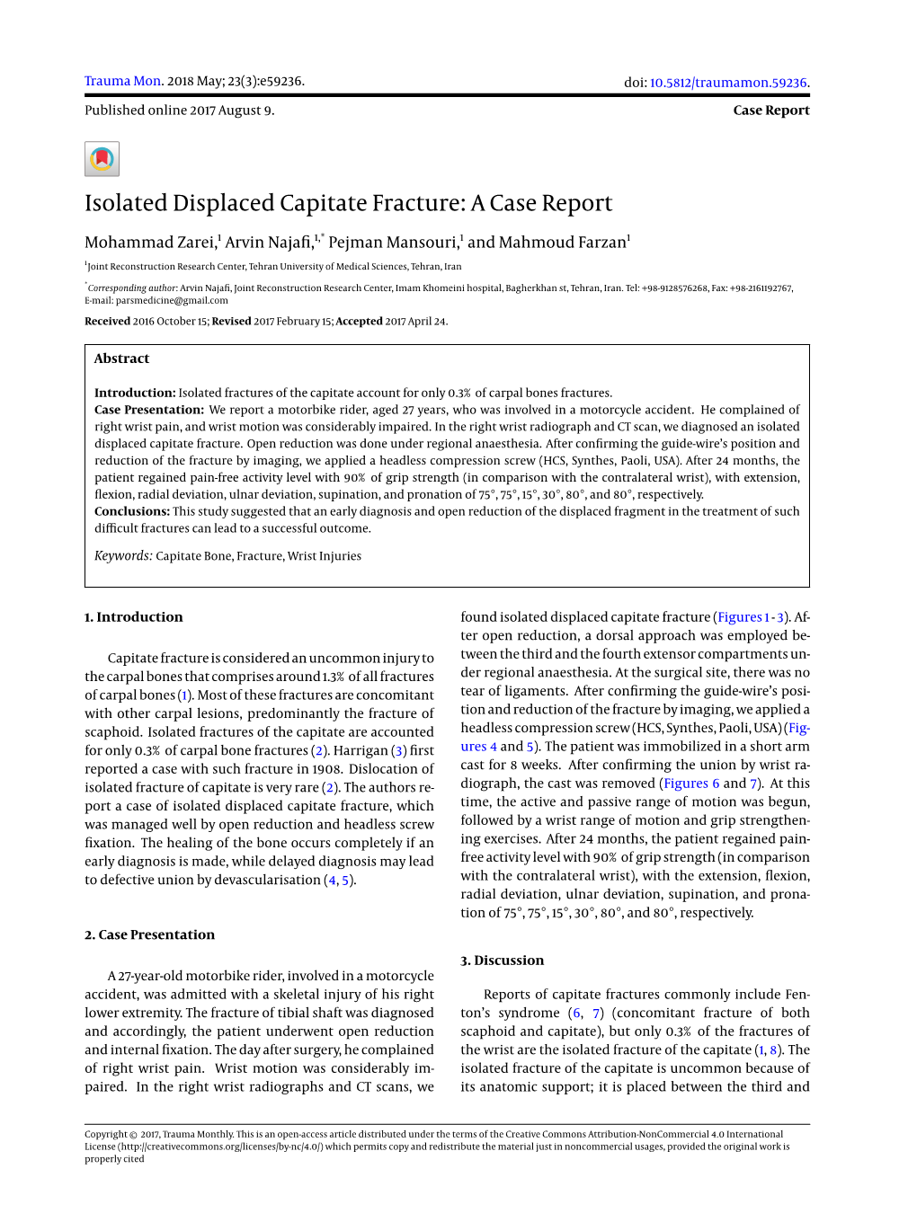 Isolated Displaced Capitate Fracture: a Case Report