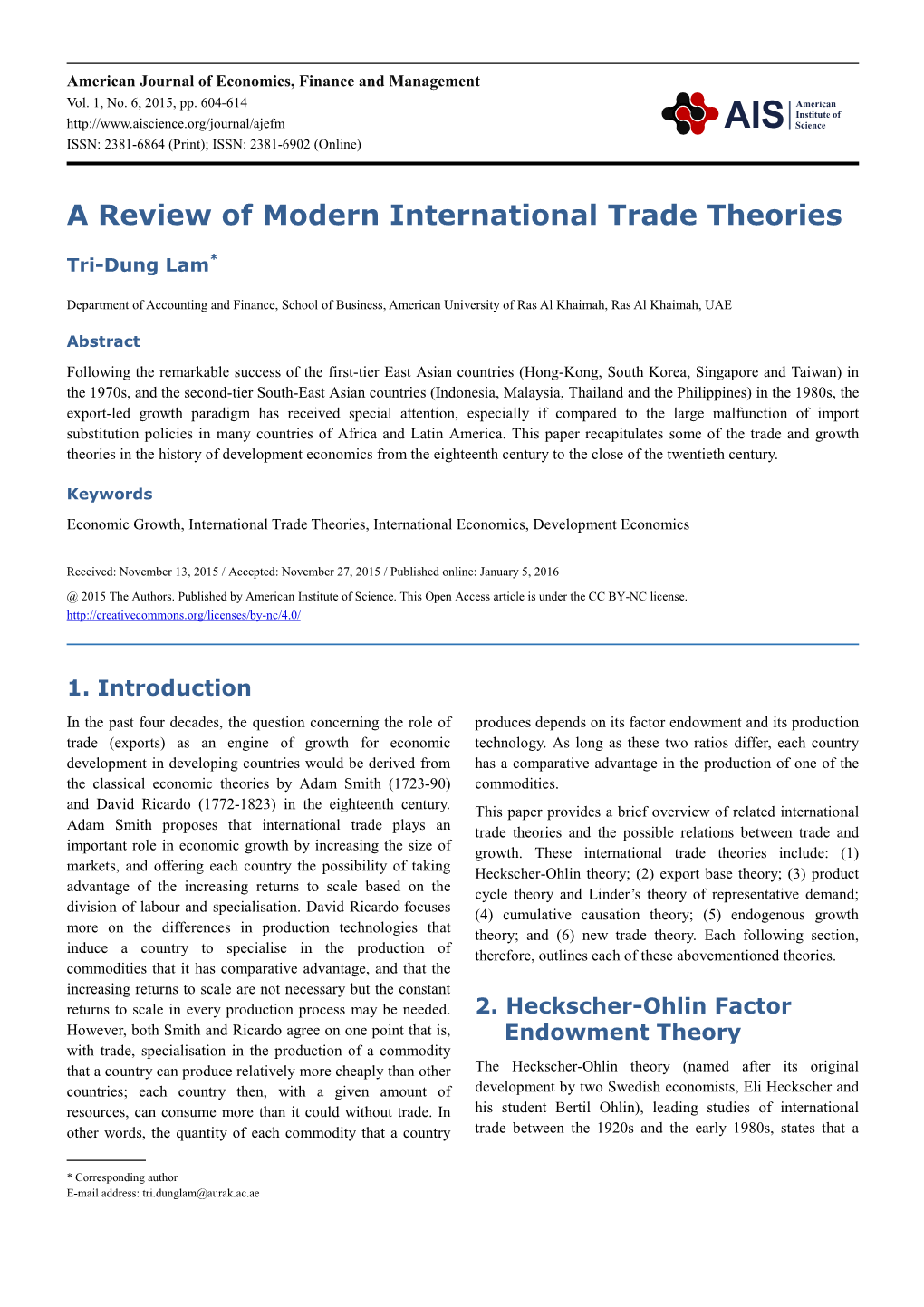 A Review of Modern International Trade Theories