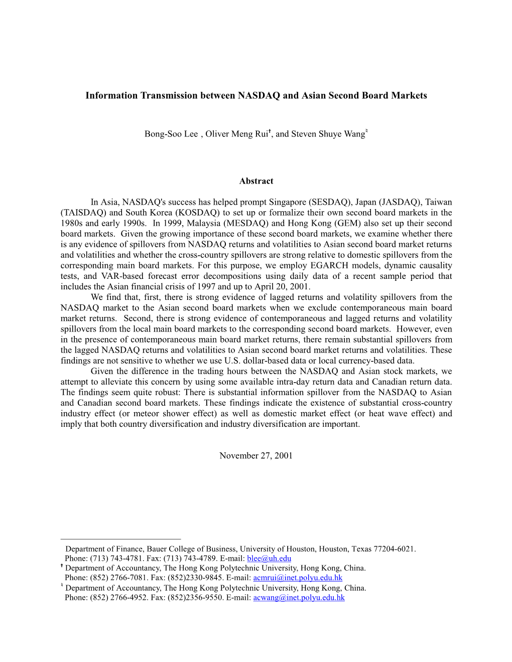 Information Transmission Between NASDAQ and Asian Secondary