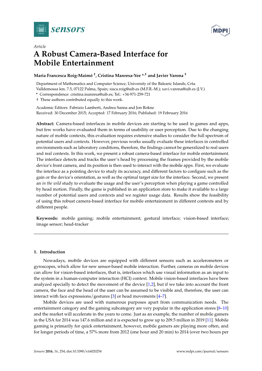 A Robust Camera-Based Interface for Mobile Entertainment