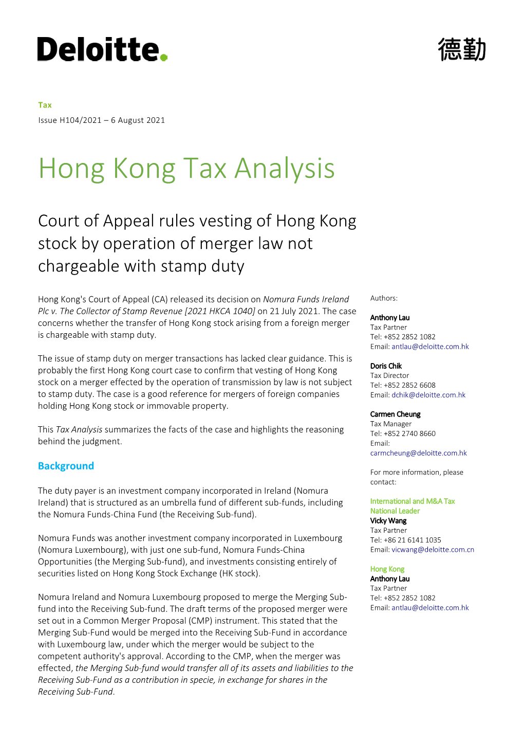 Hong Kong Tax Analysis