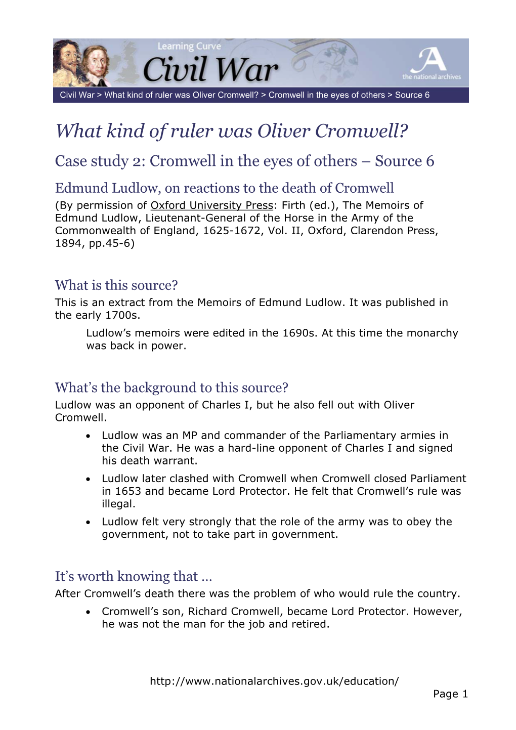 What Kind of Ruler Was Oliver Cromwell? > Cromwell in the Eyes of Others > Source 6