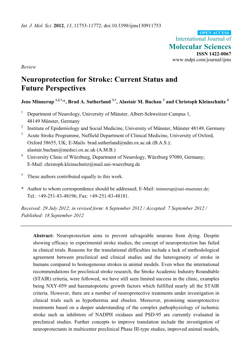 Neuroprotection for Stroke: Current Status and Future Perspectives