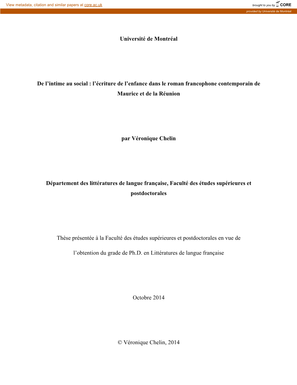 L'écriture De L'enfance Dans Le Roman Francophone Contemporain De Mauric