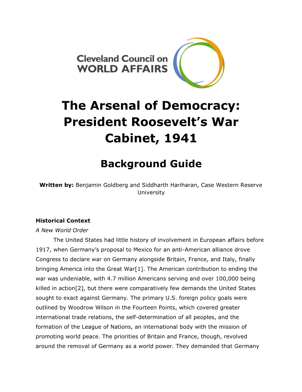 The Arsenal of Democracy: President Roosevelt's War Cabinet, 1941