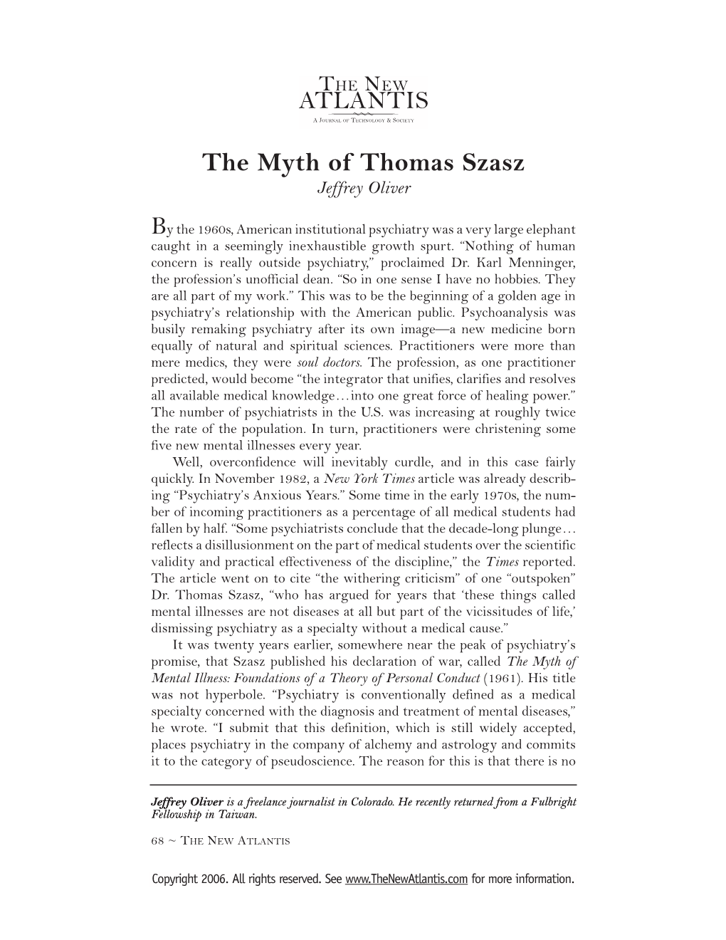 The Myth of Thomas Szasz Jeffrey Oliver