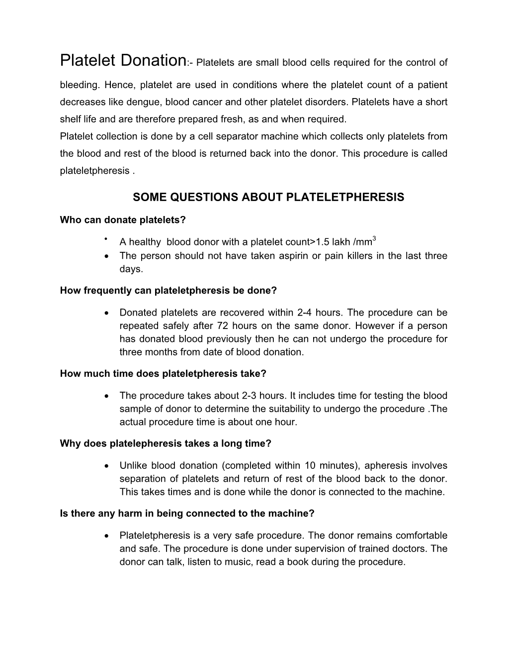 Some Questions About Plateletpheresis