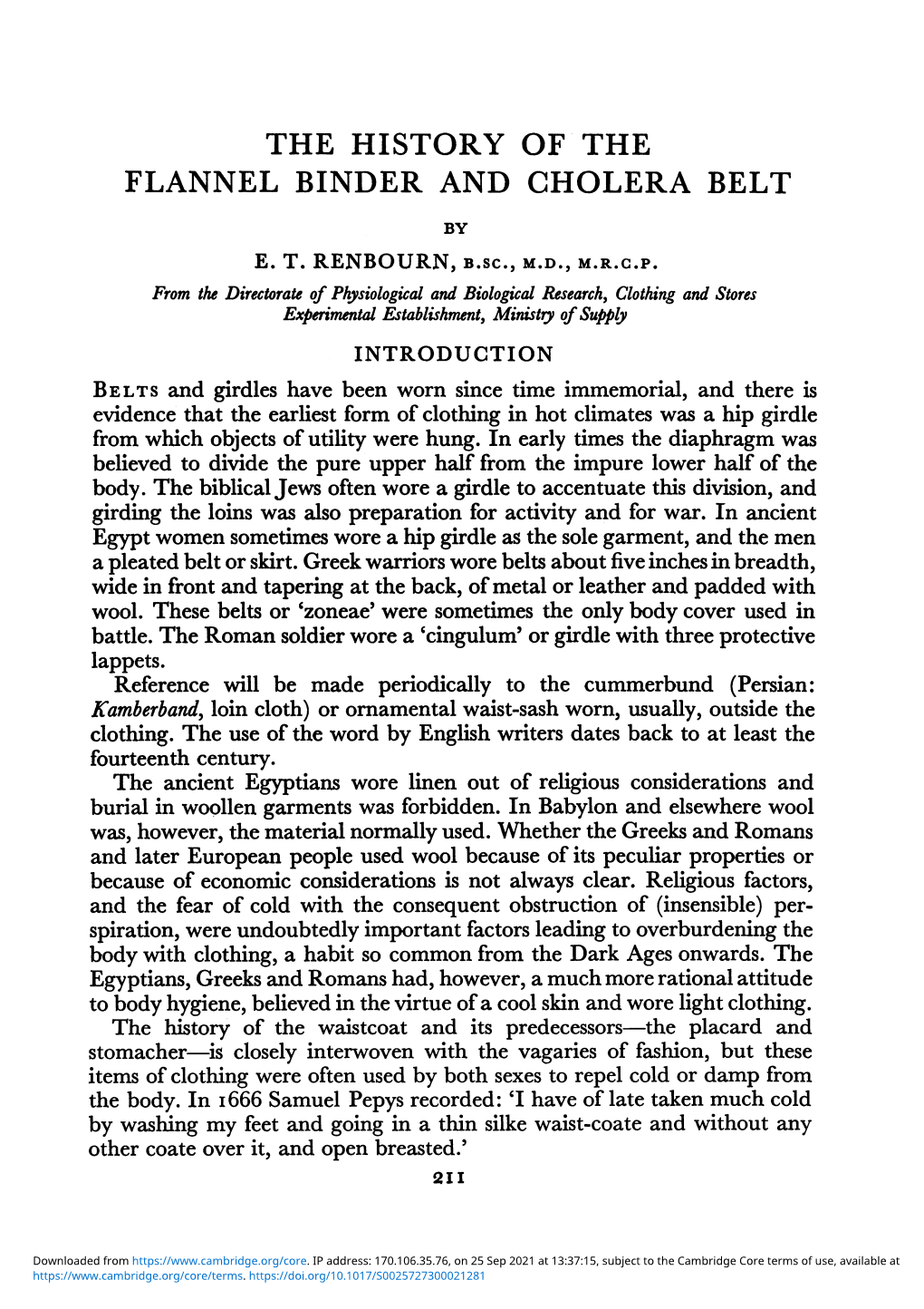 The History of the Flannel Binder and Cholera Belt by E