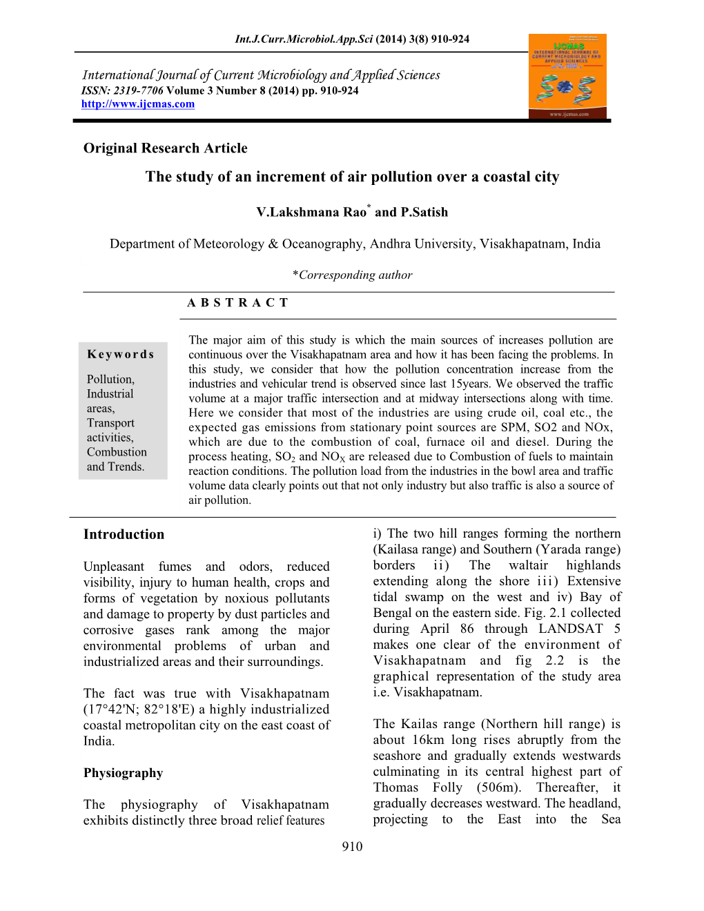 The Study of an Increment of Air Pollution Over a Coastal City