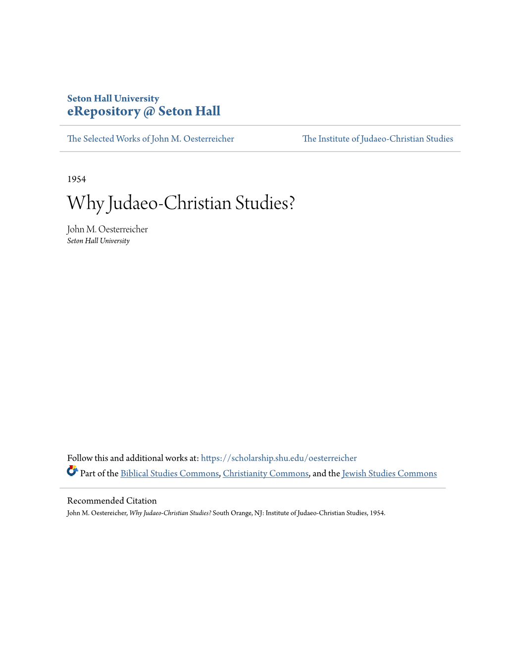 Why Judaeo-Christian Studies? John M